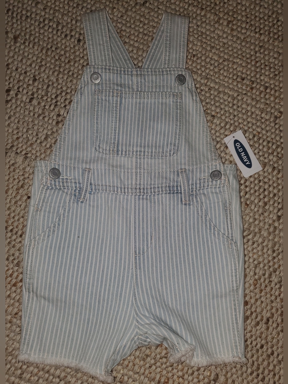 2T Old Navy Light Blue & White Striped Short Overalls
